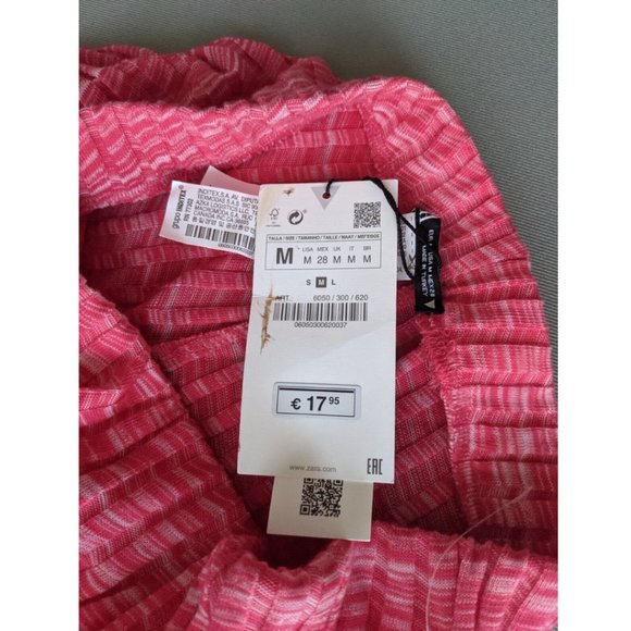 Zara Size MEDIUM Women's Ribbed High Rise Flare Pull On Pants Stretch Pink NWT - Picture 5 of 11